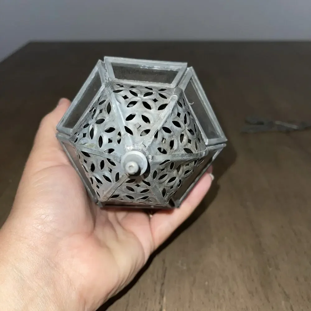 Vintage 2 Moroccan Style Hanging Metal Lantern Candle Holder Pierced Filigree